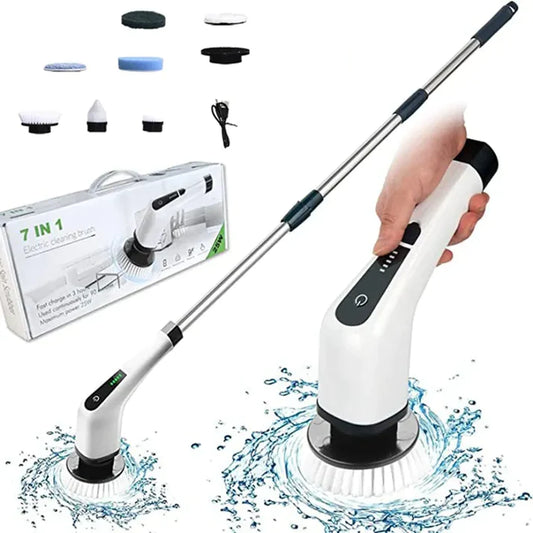 Electric Spin Scrubber with Adjustable Handle and 7 Brush Heads